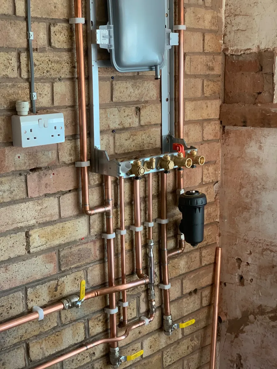 Copper pipework and system filter for a boiler installation in Telford