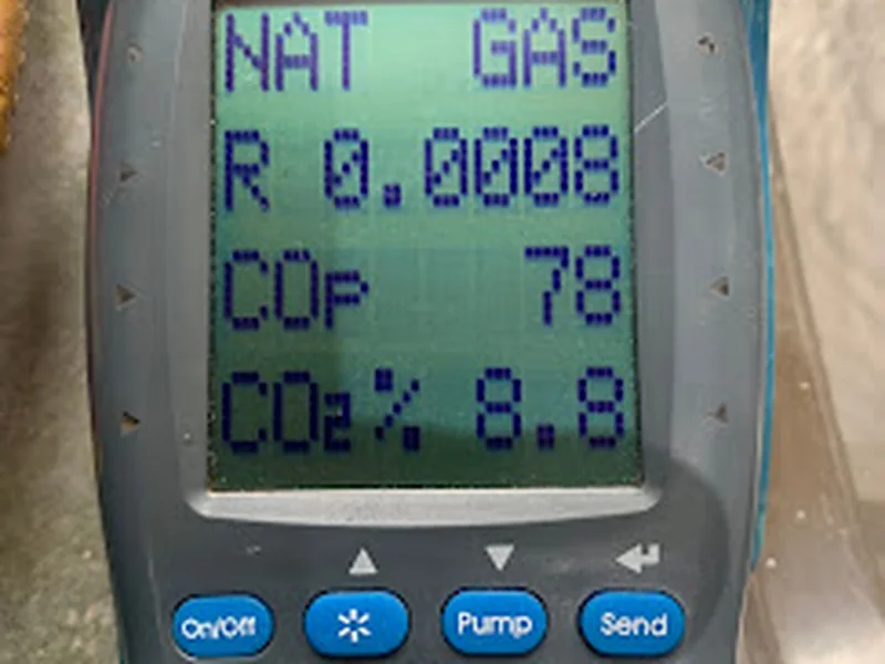 Flue gas analyser reading taken during a boiler service in Telford